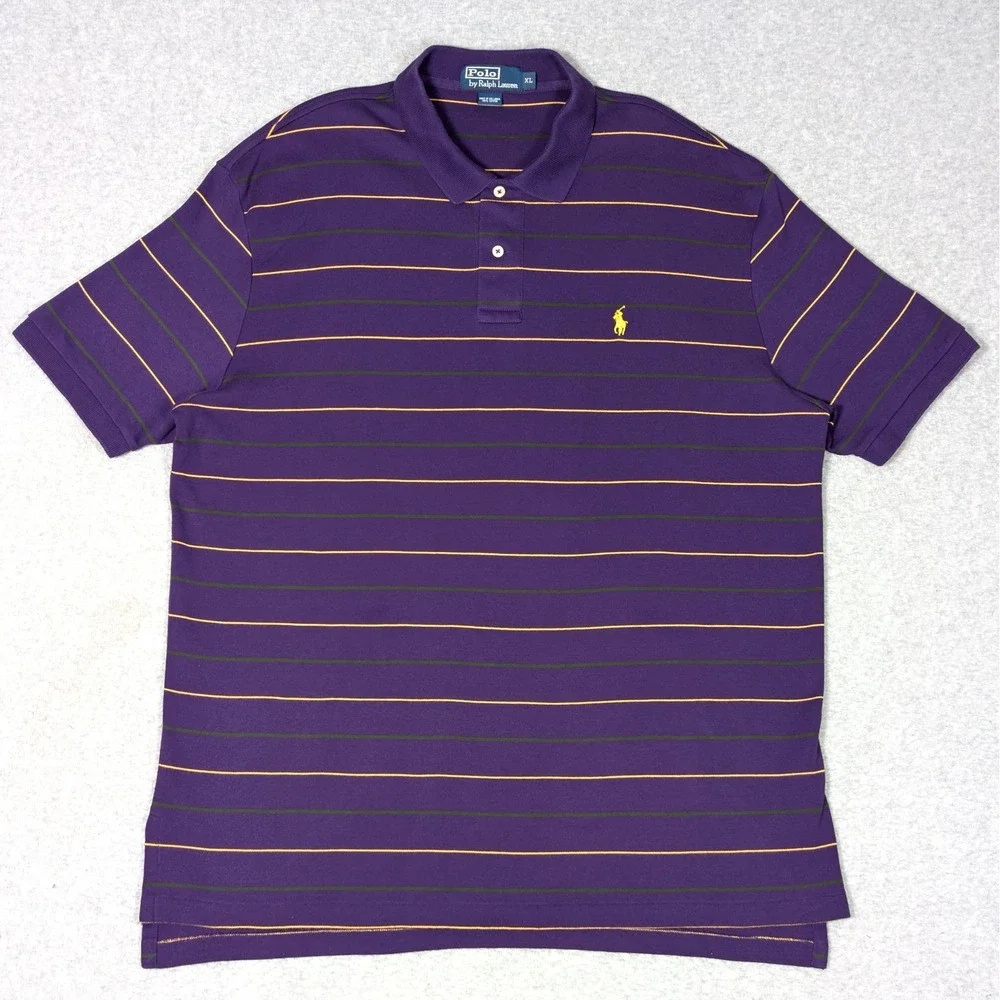 Polo Ralph Lauren Mens Polo Shirt Size XL Soft Cotton Purple Yellow Green